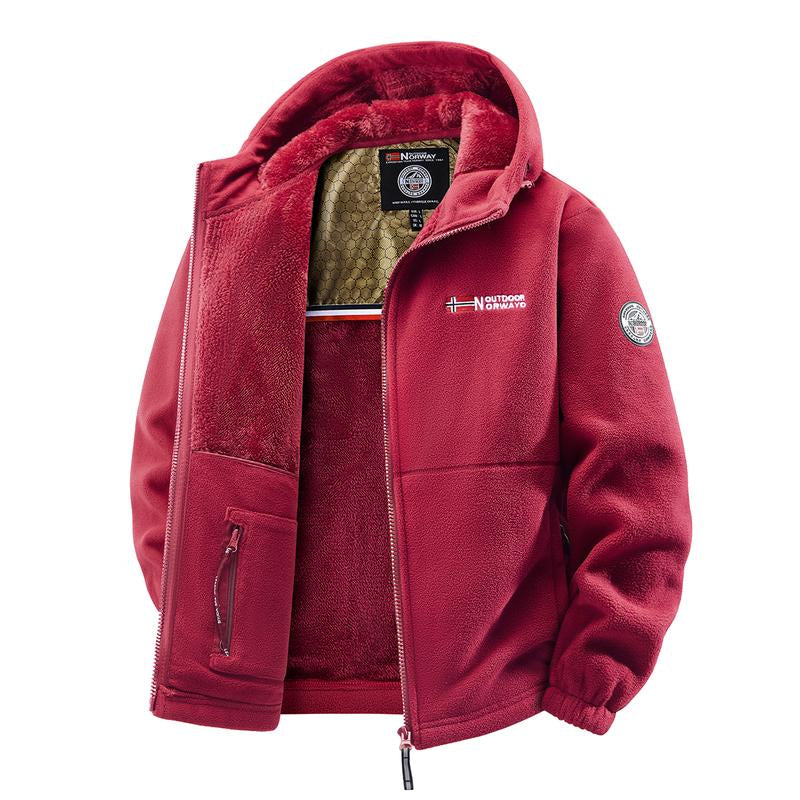 Stay Warm and Stylish with Our Men's Heavyweight Fleece Jacket - Versatile Double-Sided Hooded Coat with Full Zip and Multiple Pockets for Outdoor Adventures