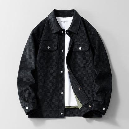 Men’s Suede Checkerboard Plaid Jacket