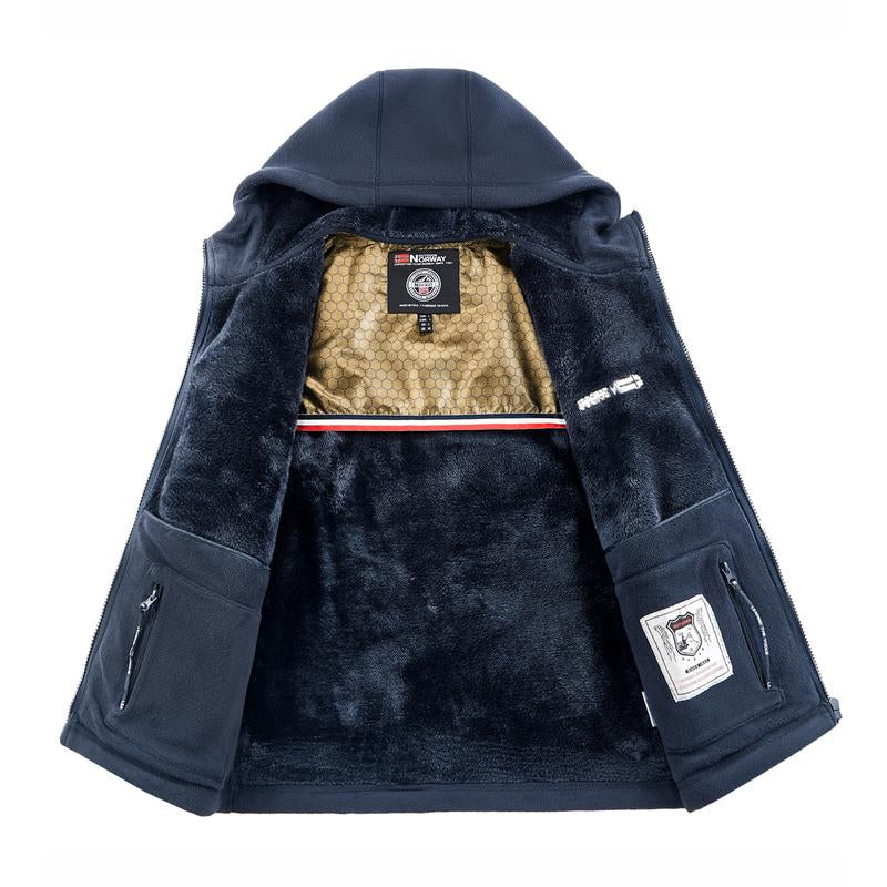Stay Warm and Stylish with Our Men's Heavyweight Fleece Jacket - Versatile Double-Sided Hooded Coat with Full Zip and Multiple Pockets for Outdoor Adventures