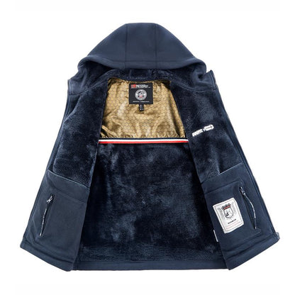 Stay Warm and Stylish with Our Men's Heavyweight Fleece Jacket - Versatile Double-Sided Hooded Coat with Full Zip and Multiple Pockets for Outdoor Adventures