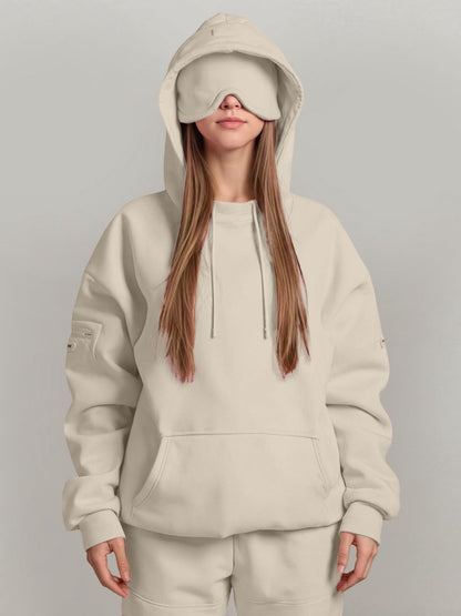 Casual Pullover Hoodie with Built-in Eye Mask