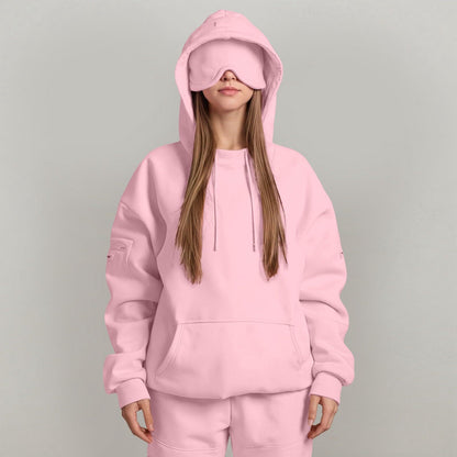 Casual Pullover Hoodie with Built-in Eye Mask