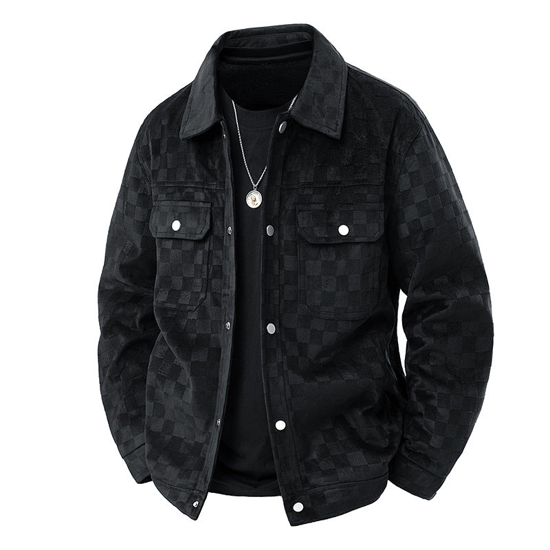 Men’s Suede Checkerboard Plaid Jacket
