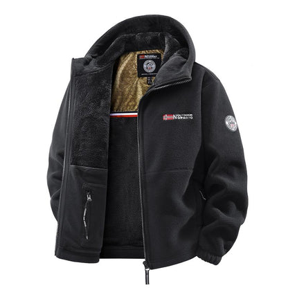 Stay Warm and Stylish with Our Men's Heavyweight Fleece Jacket - Versatile Double-Sided Hooded Coat with Full Zip and Multiple Pockets for Outdoor Adventures