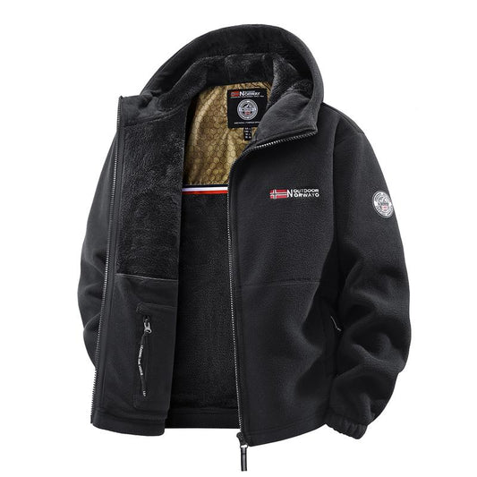 Stay Warm and Stylish with Our Men's Heavyweight Fleece Jacket - Versatile Double-Sided Hooded Coat with Full Zip and Multiple Pockets for Outdoor Adventures