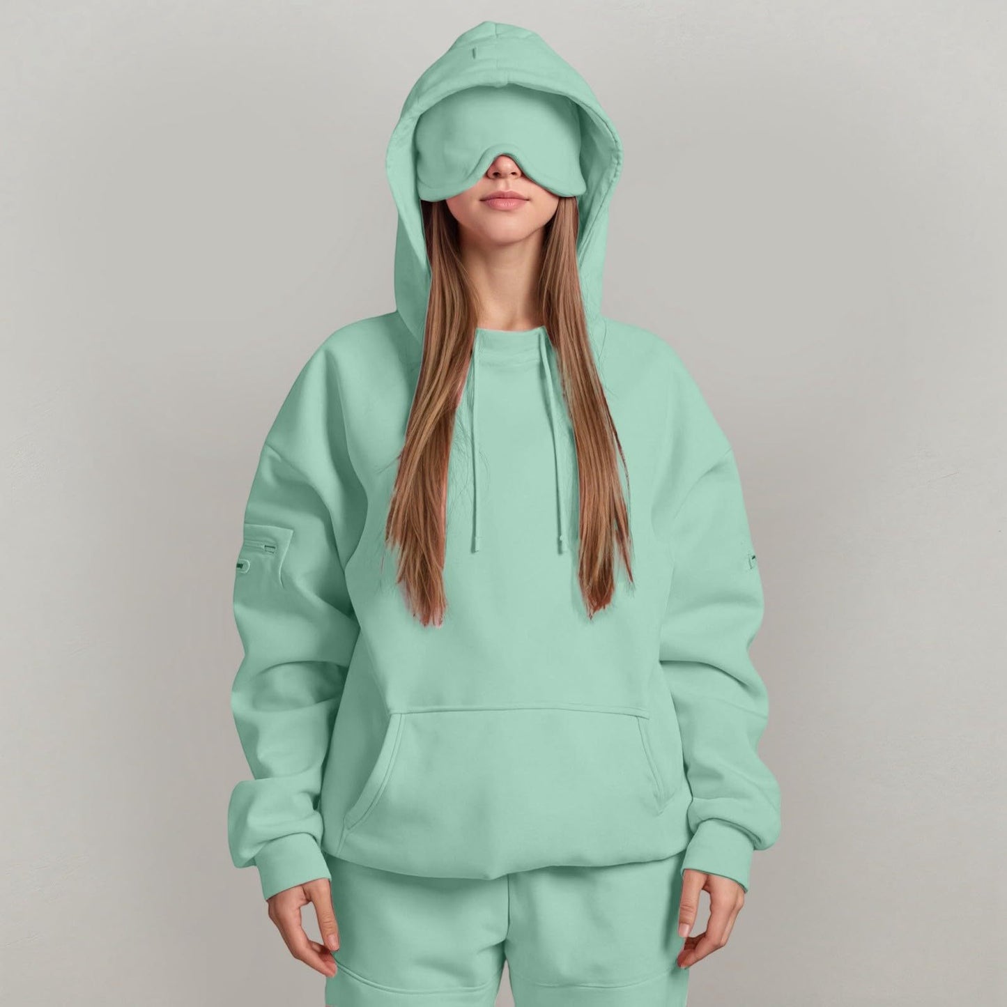 Casual Pullover Hoodie with Built-in Eye Mask