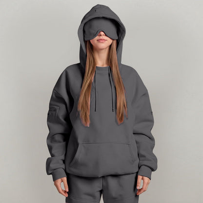 Casual Pullover Hoodie with Built-in Eye Mask