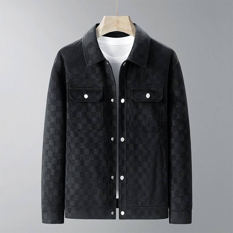 Men’s Suede Checkerboard Plaid Jacket