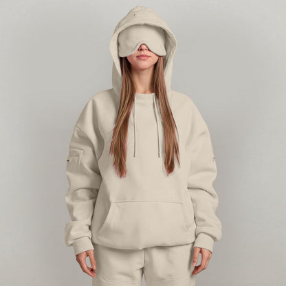 Casual Pullover Hoodie with Built-in Eye Mask