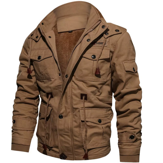Men's Plush Hooded Winter Jacket - Stylish and Functional Tactical Coat for Cold Days