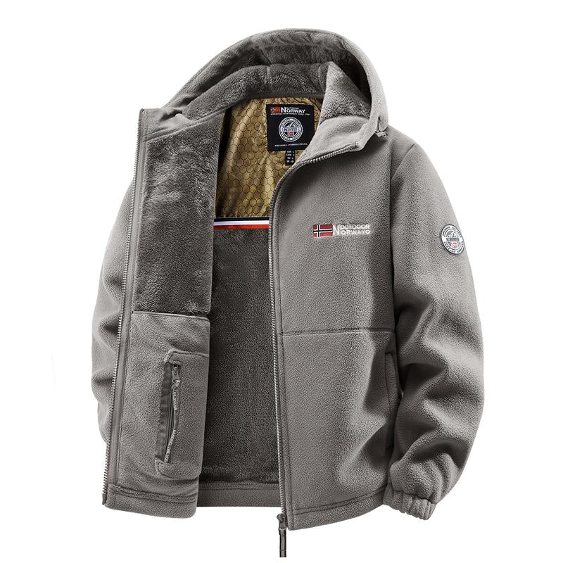 Stay Warm and Stylish with Our Men's Heavyweight Fleece Jacket - Versatile Double-Sided Hooded Coat with Full Zip and Multiple Pockets for Outdoor Adventures