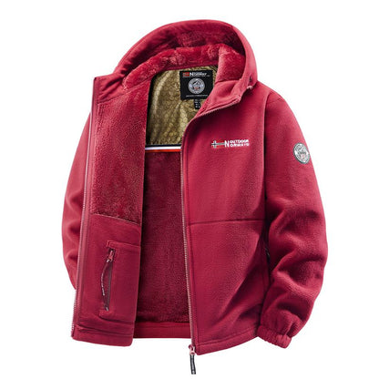 Stay Warm and Stylish with Our Men's Heavyweight Fleece Jacket - Versatile Double-Sided Hooded Coat with Full Zip and Multiple Pockets for Outdoor Adventures