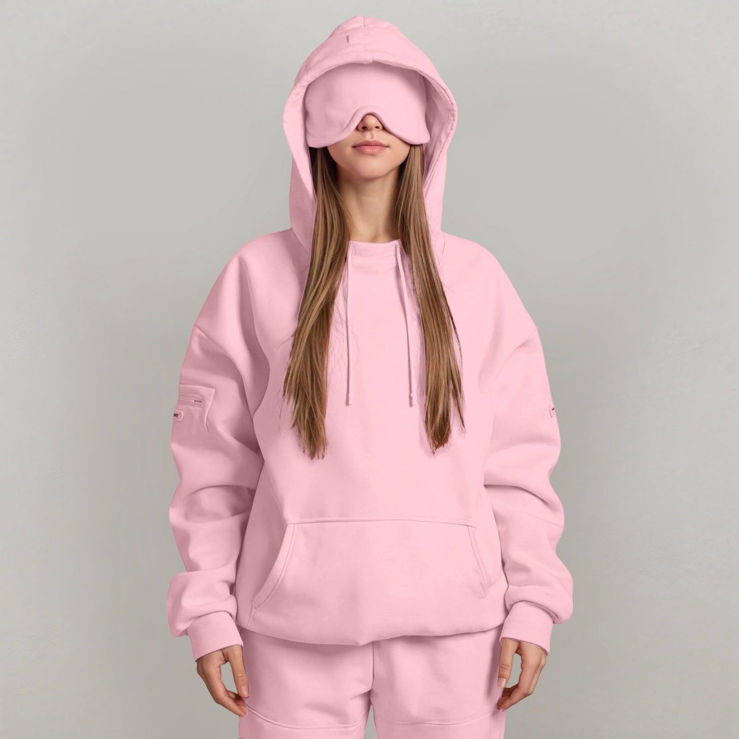 Casual Pullover Hoodie with Built-in Eye Mask