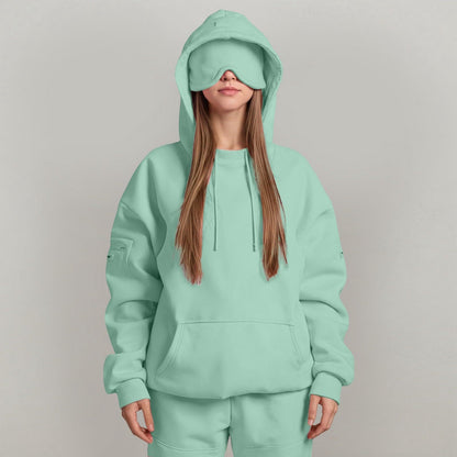 Casual Pullover Hoodie with Built-in Eye Mask