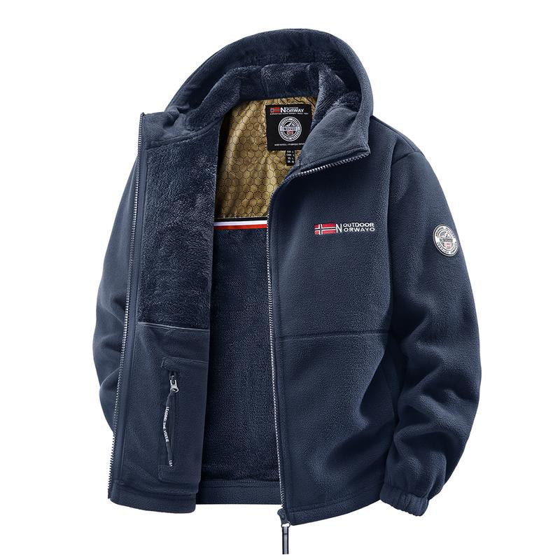 Stay Warm and Stylish with Our Men's Heavyweight Fleece Jacket - Versatile Double-Sided Hooded Coat with Full Zip and Multiple Pockets for Outdoor Adventures