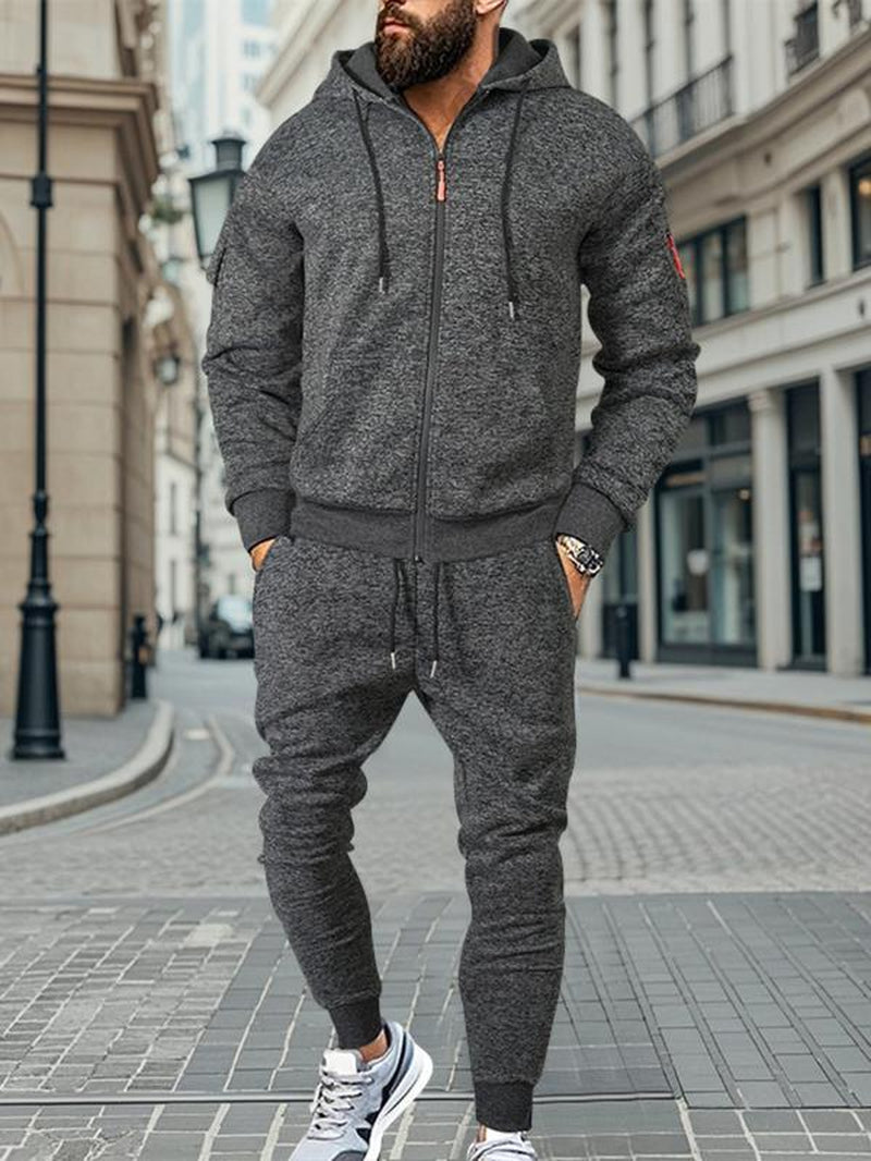 Stay Cozy This Winter with KZZ Men's Thick Fleece Lined Hoodie Set - Perfect for Casual Street Style and Holiday Gifting!