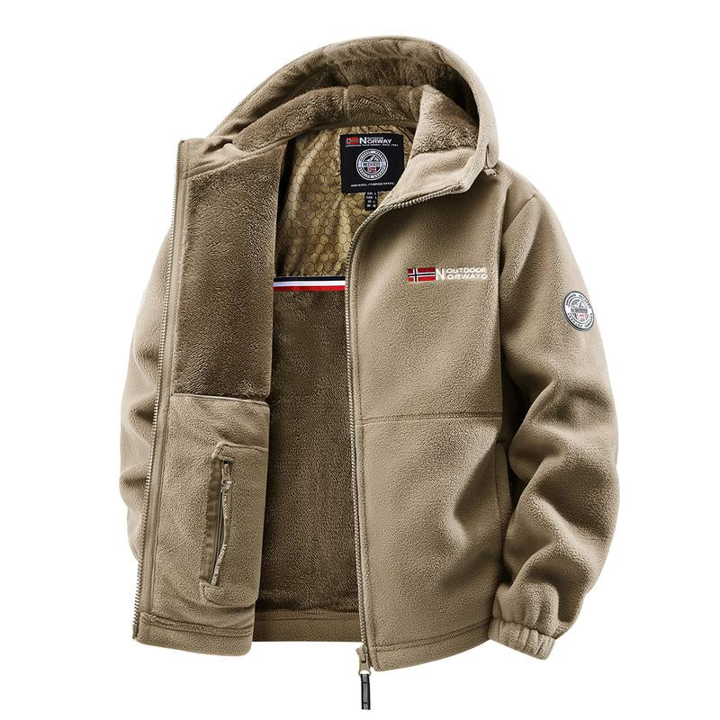 Stay Warm and Stylish with Our Men's Heavyweight Fleece Jacket - Versatile Double-Sided Hooded Coat with Full Zip and Multiple Pockets for Outdoor Adventures