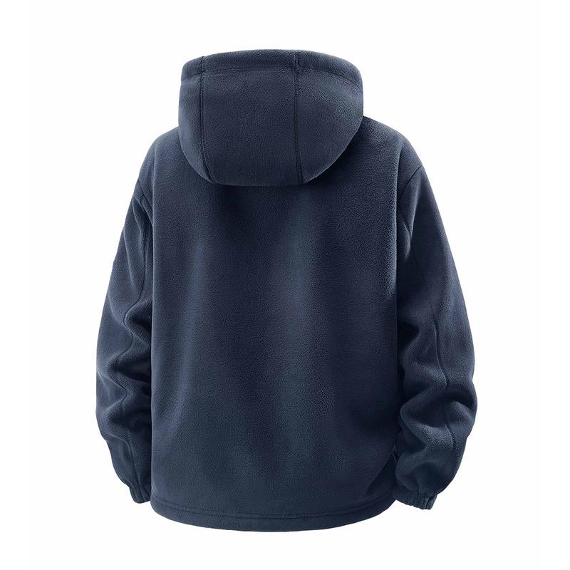 Stay Warm and Stylish with Our Men's Heavyweight Fleece Jacket - Versatile Double-Sided Hooded Coat with Full Zip and Multiple Pockets for Outdoor Adventures