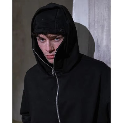 Unisex Double Hooded Balaclava Sweatshirt - Y2K Gothic Harajuku Style for Autumn and Winter Sportswear
